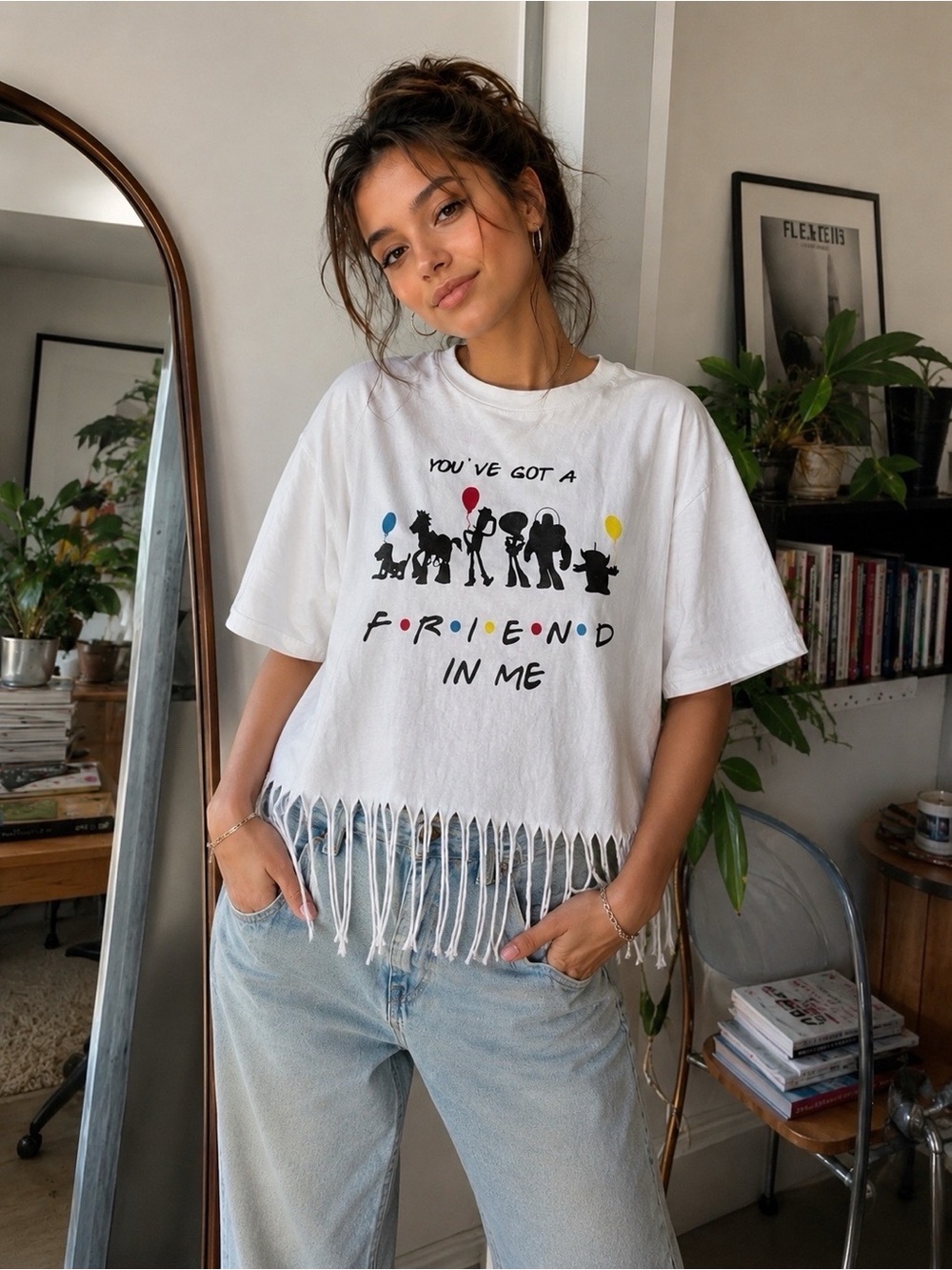 White Graphic Fringe T-Shirt